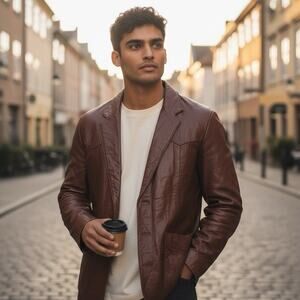 Vintage Berman's Leather Expert Blazer - Men's 44 - Brown Classic Style